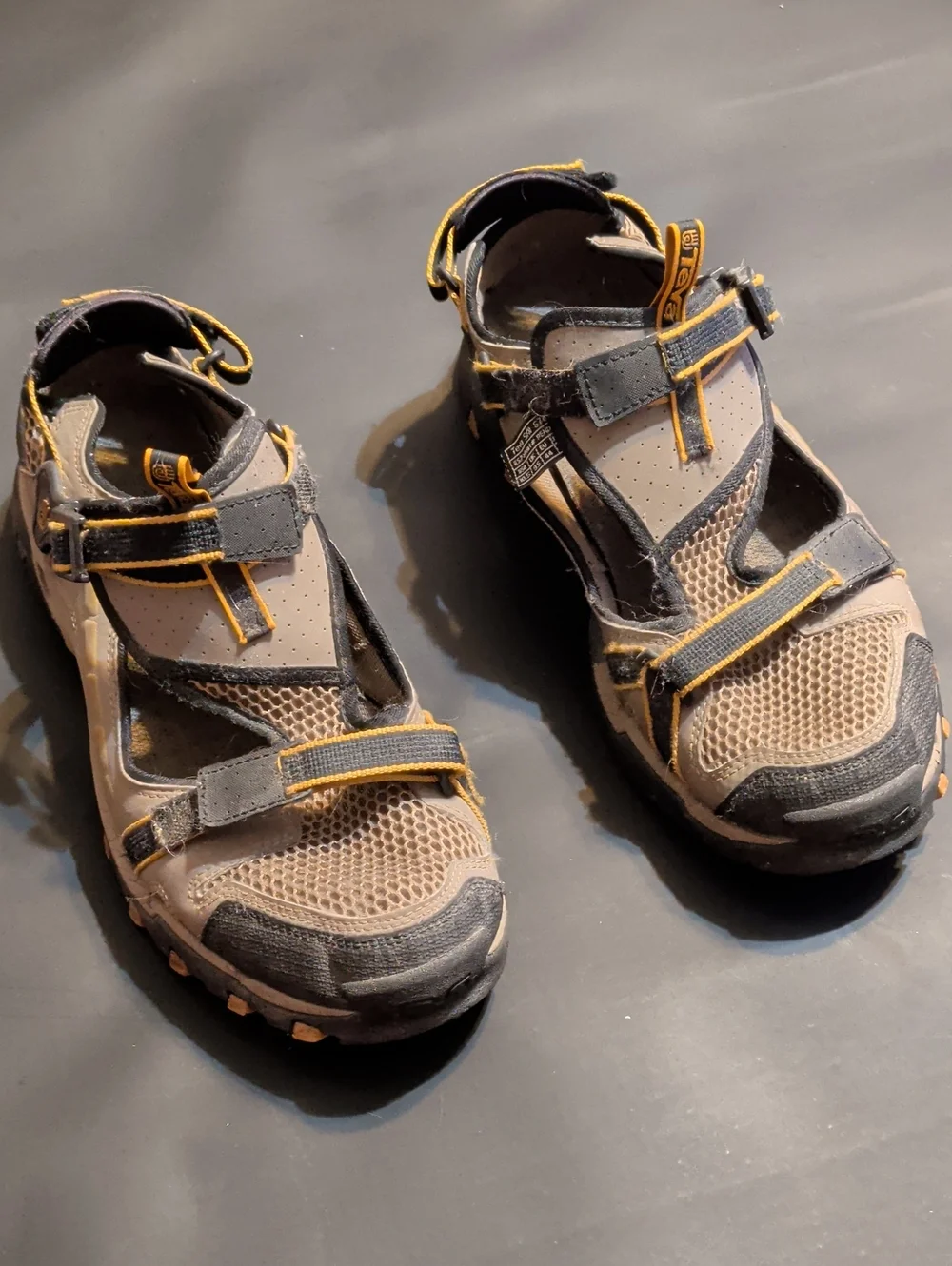 Teva, Mens, Outdoor Hiker Sandals- Gray with Yellow Accents